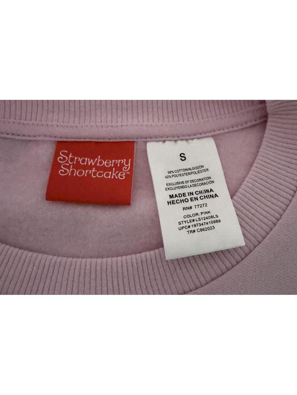 Retro Strawberry Shortcake & Custard the Cat Pink Crewneck Sweatshirt, Size S - Picture 4 of 4